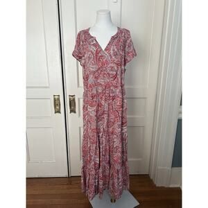 Old Navy Paisley Boho Maxi Dress Womens Size XL Red Pink Cottagecore Peasant
